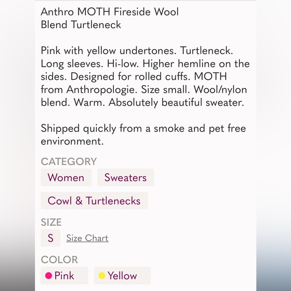 🎉Host Pick🎉 Anthropologie Moth Fireside Wool Blend Turtleneck Size Small - Picture 4 of 12